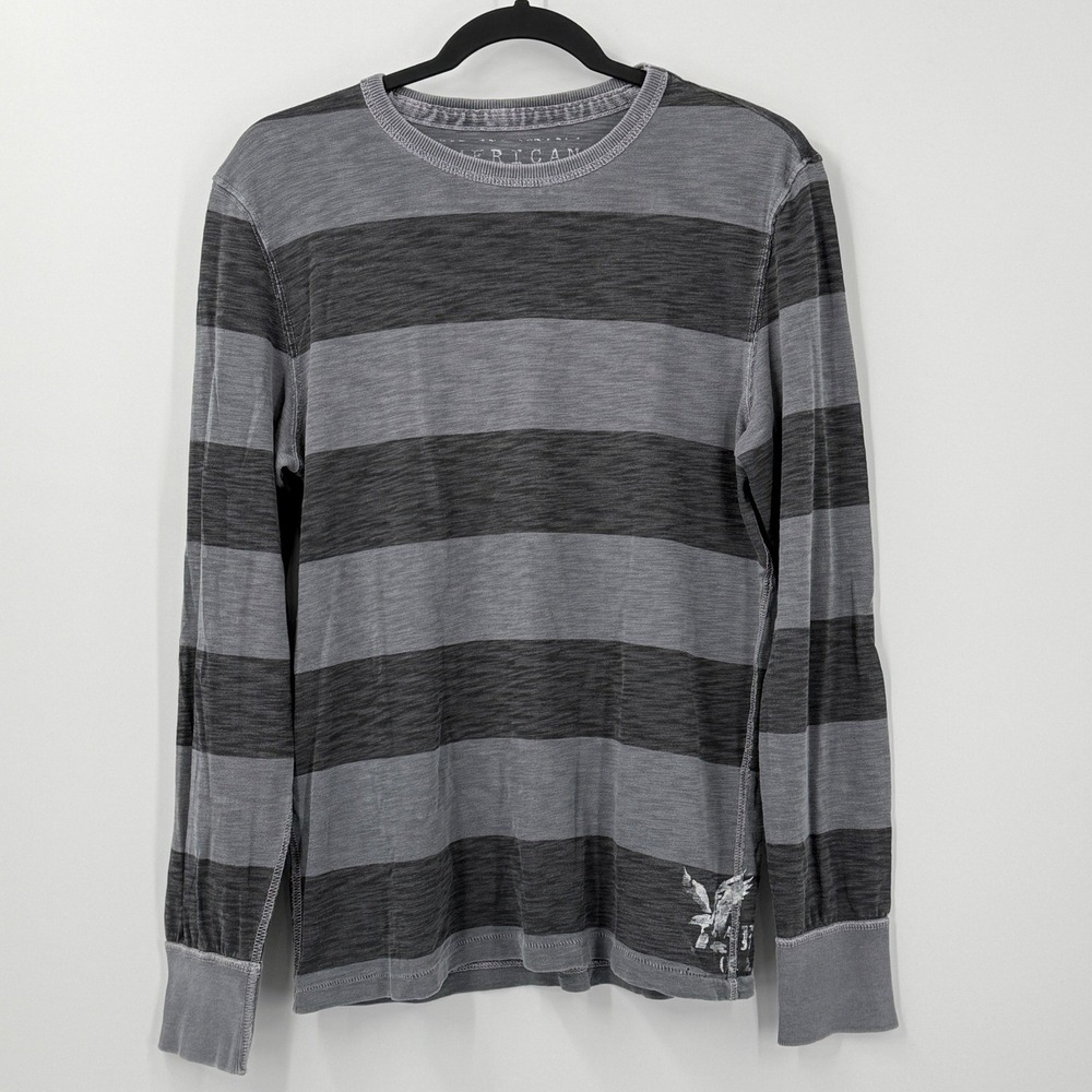 Vtg Y2K American Eagle Striped Long Sleeve Tee Mens S Grunge Preppy distressed